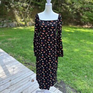 Boden Women's Square Neck Jersey Midi Black, Dainty Spring Floral Dress - US 10